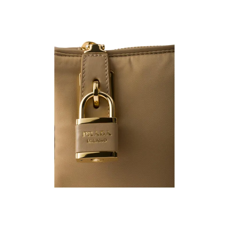 PRADA Recycled Polyamide Shoulder Bag Trumpets Women's Camel-3