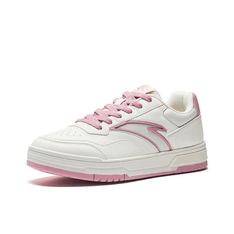 Anta BaiChuan Slip Resistant Lightweight Height Increasing Low Top Skateboard Shoes Women's White Pink-1