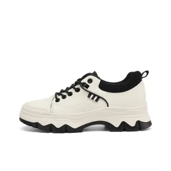 JOSINY Lace-Up British Style Sports Versatile Panda Shoes Minimalist Style Casual Shoes Women's Beige Black