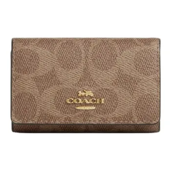 COACH Key Case Coated Canvas Key Pouch Mini Women's Tan And Brown