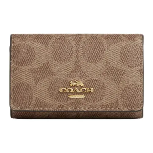 COACH Key Case Coated Canvas Key Pouch Mini Women's Tan And Brown