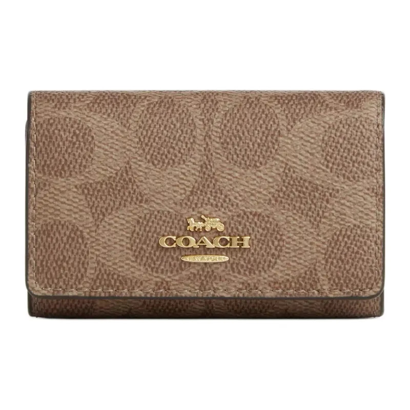 COACH Key Case Coated Canvas Key Pouch Mini Women's Tan And Brown-0