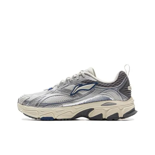 LiNing Non slip Wear resistant Shock Absorption Low Top Casual Running Shoes Men's Silver Blue
