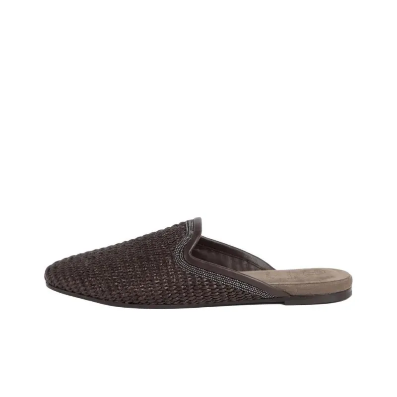 Brunello Cucinelli Monili embellished Raffia Slippers Women's-0