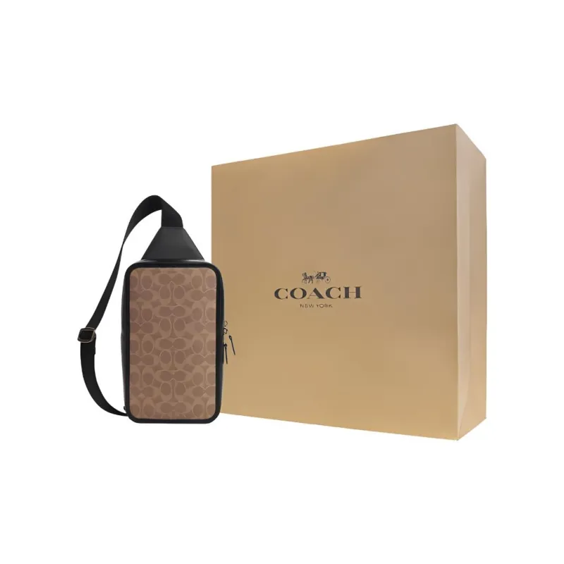 COACH Cow Leather Shoulder Bag, Crossbody Bag, Sling Bag Trumpets Women's Khaki & Black-4