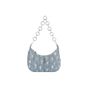 PHILIPP PLEIN Monogram Distressed Denim Shoulder Bag