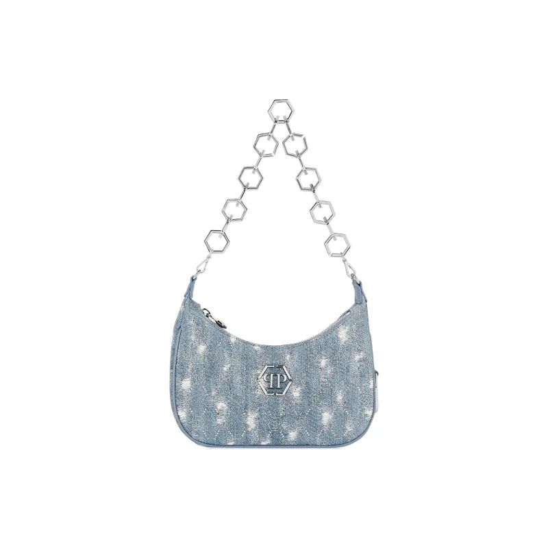 PHILIPP PLEIN Monogram Distressed Denim Shoulder Bag-0