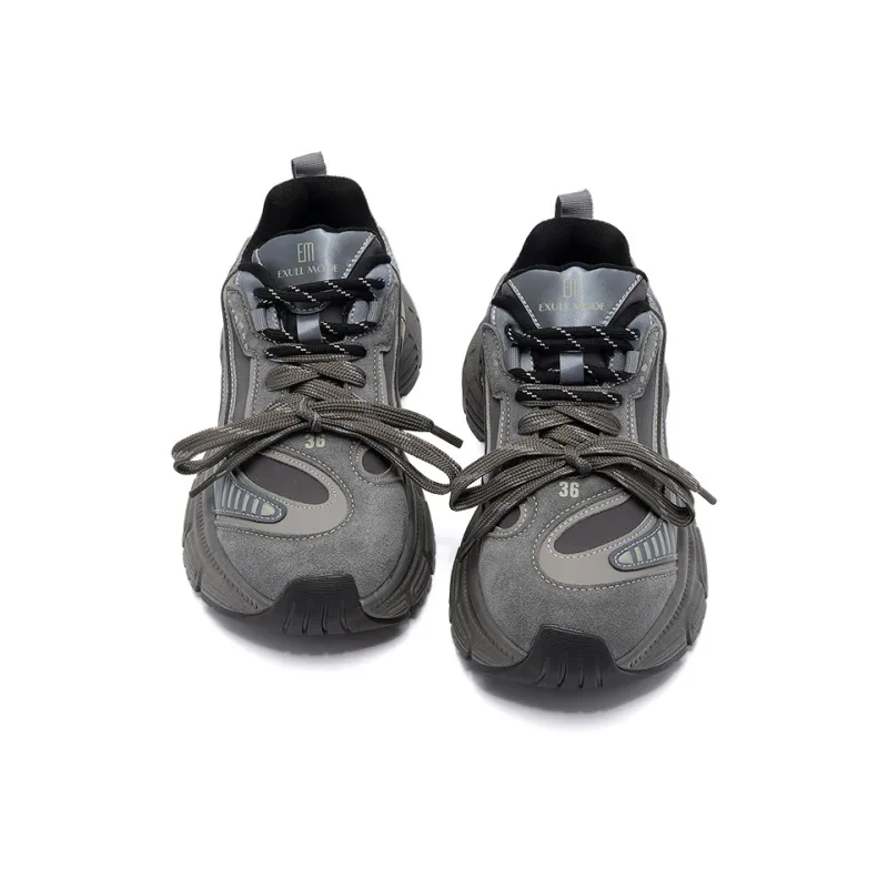EXULL Q Abrasion Resistant Height Increasing Low Top Chunky Sneakers Women's Gray-3