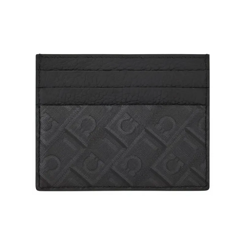 FERRAGAMO Cow Leather Card Holder Men's _Nsec Black & Gray-1