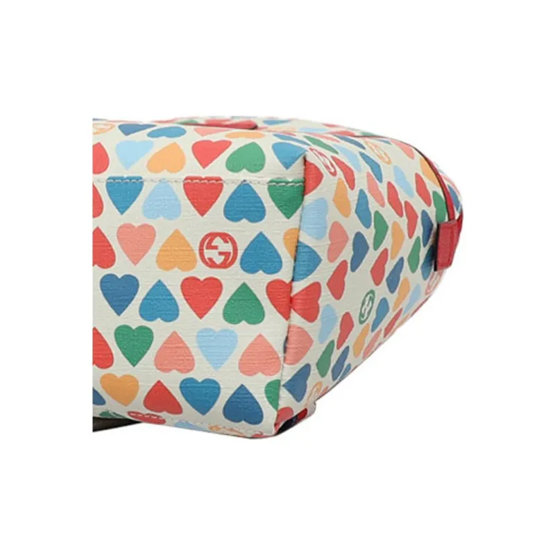 GUCCI Canvas With Leather Backpack Kids' White/Red/Multicolor-5