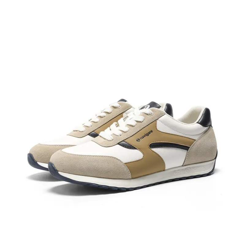 NAVIGARE Small Sailboats Lightweight Height Increasing Low-Top Casual Shoes Men's White/Camel/Blue-4