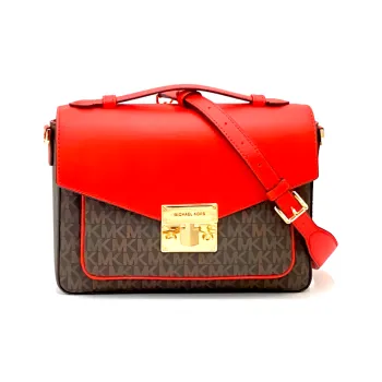 MICHAEL KORS Rose Leather Messenger Bag Handbag Shoulder Bag Crossbody Bag Women's Red Brown Multicolor