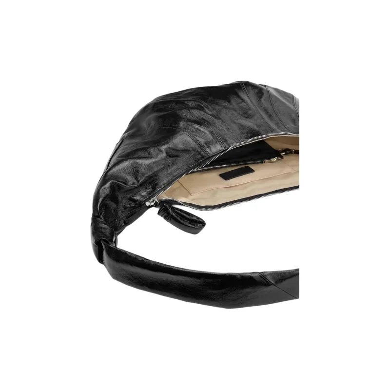 Lemaire Croissant Series Coated Cotton Croissant Bag Crossbody Bag Shoulder Bag Large Size Unisex Black-2