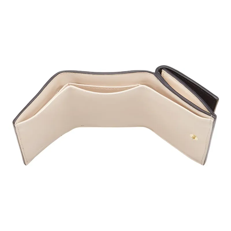 FENDI Litchi Grain Leather Cow Leather Sheepskin Tri-Fold Cropped Wallet Card Holder With Money Clip Women's Black-3