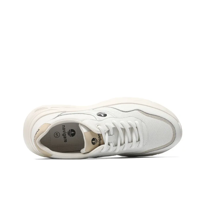 NAVIGARE Small Sailboats Lightweight Height Increasing Low-Top Casual Shoes Men's White Apricot-3