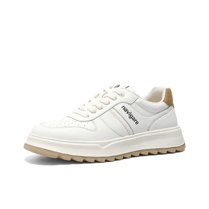 NAVIGARE Small Sailboats Lightweight Height Increasing Low-Top Casual Shoes Men's White Apricot-1