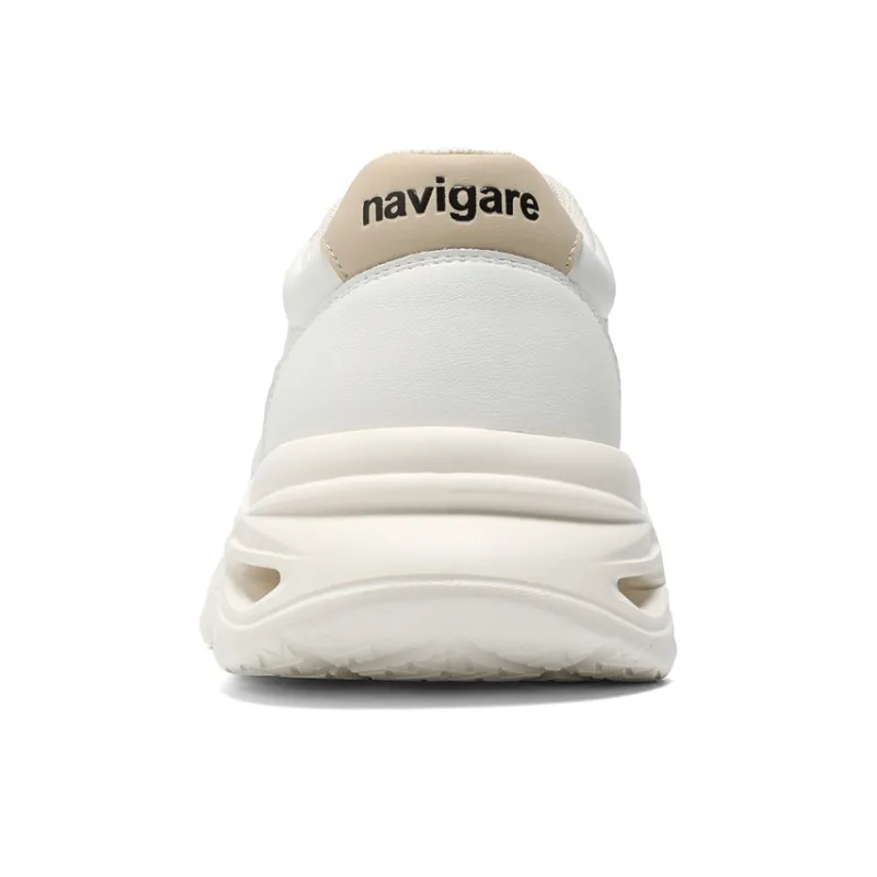 NAVIGARE Small Sailboats Lightweight Height Increasing Low-Top Casual Shoes Men's White Apricot-4