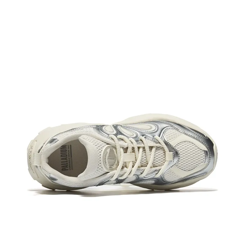 Palladium Breathable Height Increasing Rebound Low Top Casual Shoes Unisex White Silver-3
