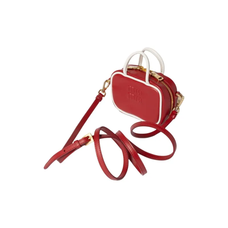 MIU MIU Beau Calfskin Shoulder Bag Crossbody Bag Handbag Women's Red & White-1