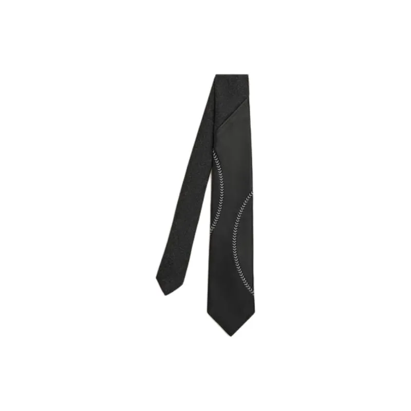 HERMES Wool Leather Ties Men's Black-1