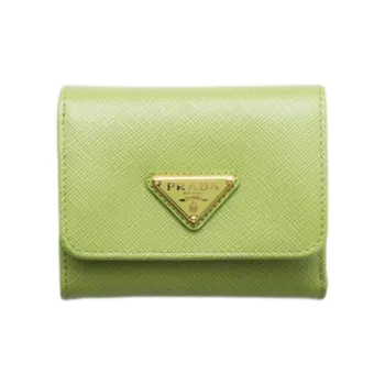 PRADA Cow Leather Wallet Mini Women's Light Green