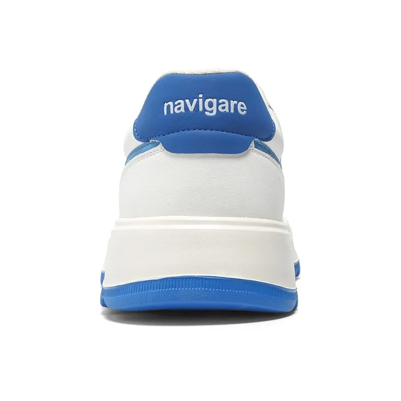 NAVIGARE Small Sailboats Lightweight Height Increasing Low-Top Casual Shoes Men's White Blue-4