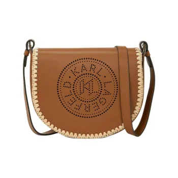KARL LAGERFELD Cow Leather Saddle Bag, Shoulder Bag Women's Tan