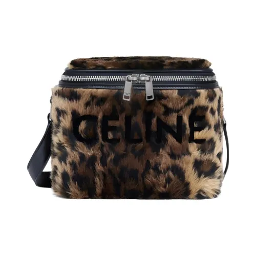 CELINE Fabric With Cow Leather Patchwork Trim Box Bag Crossbody Bag Shoulder Bag Men's Leopard