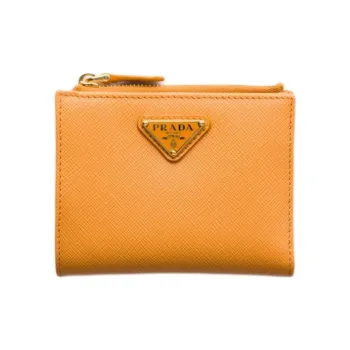 PRADA Saffiano Cow Leather Wallet Women's Mustard Yellow