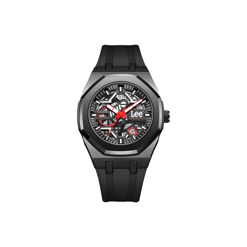 Lee Pioneer Wrist Watch Mechanical Movement Silicone Strap Black Dial Men's Watches Etiquette Classic Box-11