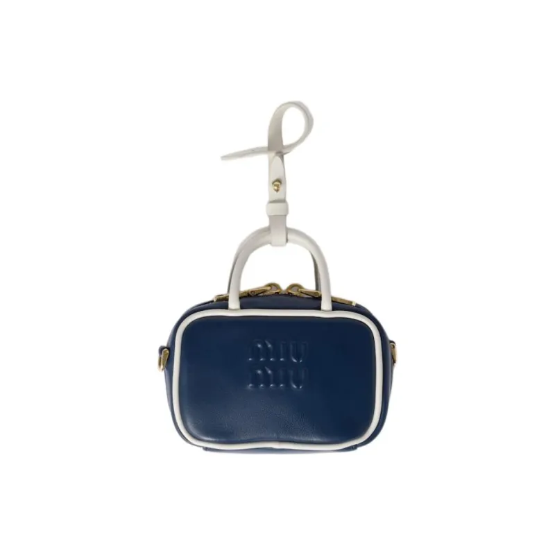 MIU MIU Beau Calfskin Shoulder Bag, Crossbody Bag, Handbag Women's Blue & White-0