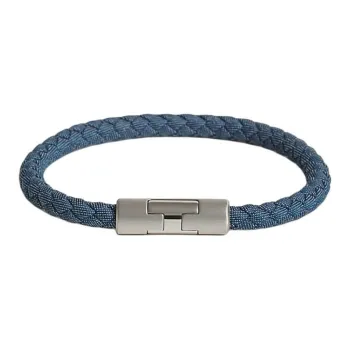 HERMES Palladium Plated Denim Bracelets Men's Blue