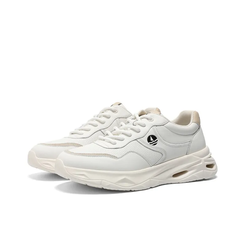 NAVIGARE Small Sailboats Lightweight Height Increasing Low-Top Casual Shoes Men's White Apricot-2