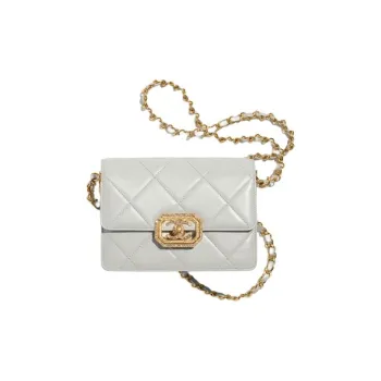 CHANEL Calfskin With Rhinestone Flap Bag, Crossbody Bag, Shoulder Bag Mini Women's Light Gray