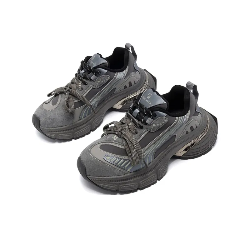 EXULL Q Abrasion Resistant Height Increasing Low Top Chunky Sneakers Women's Gray-5
