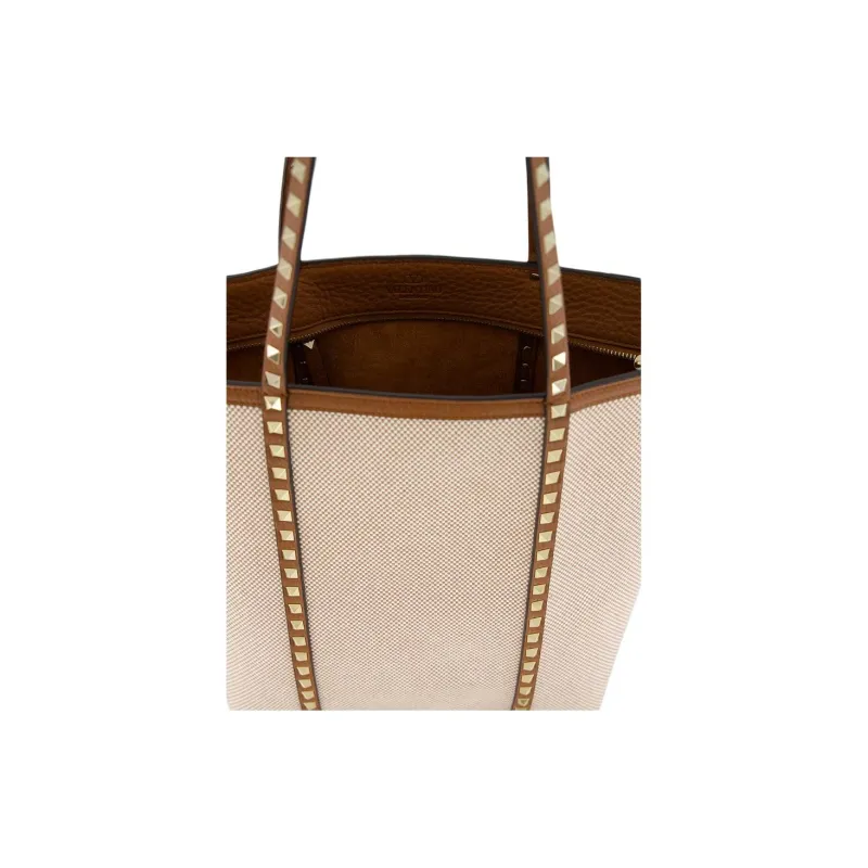 Valentino Cotton Canvas Shoulder Bag Women's Natural-5