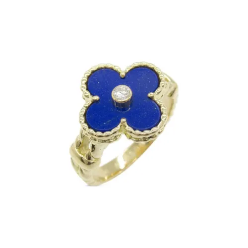 Van Cleef & Arpels 2010s 18K Yellow Gold Alhambra Lapis Lazuli And Diamond Ring