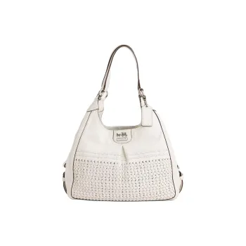 COACH Madison Leather Handbag Shoulder Bag Large Size Women's Silver & White