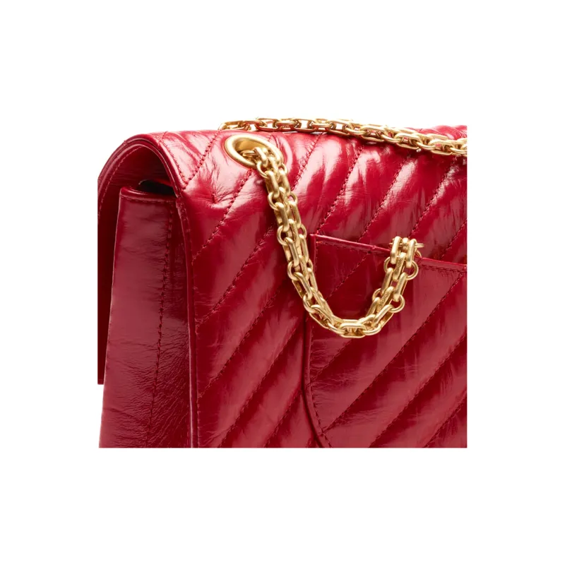 CHANEL 22K Fall Winter 2.55 Bright Pleated Calfskin Shoulder Bag, Crossbody Bag Women's Red-4