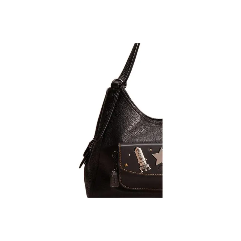 COACH Lori Pebbled Leather Handbag Shoulder Bag Large Size Women's Black-3