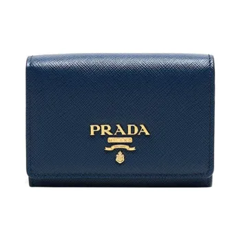 PRADA Leather Card Holder Unisex Blue