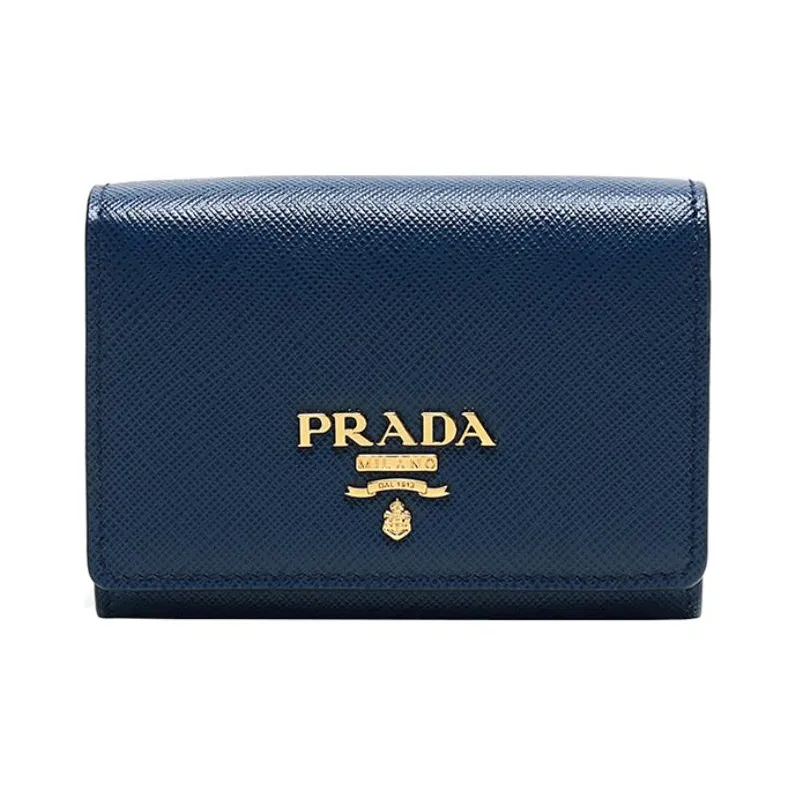 PRADA Leather Card Holder Unisex Blue-0