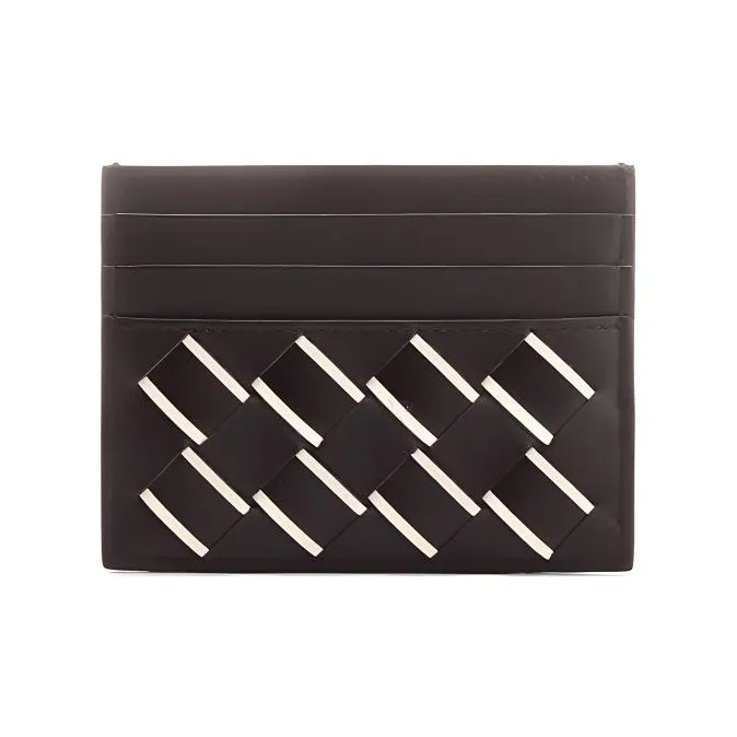 Bottega Veneta Calfskin Card Holder Men's Brown & White-2