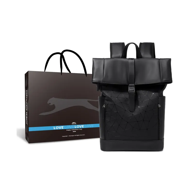 Slazenger PU Soft Leather Backpack Regular Unisex Black/Black With Hexagonal Pattern-6