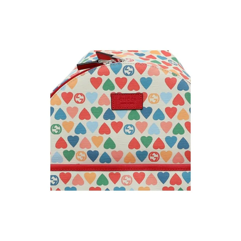 GUCCI Canvas With Leather Backpack Kids' White/Red/Multicolor-4