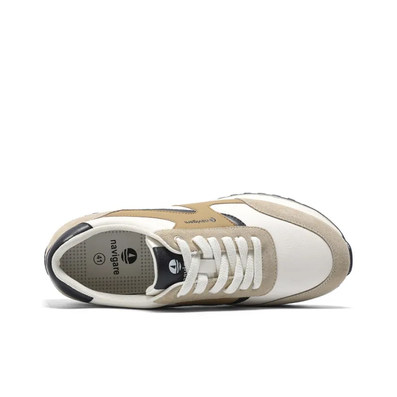 NAVIGARE Small Sailboats Lightweight Height Increasing Low-Top Casual Shoes Men's White/Camel/Blue-2