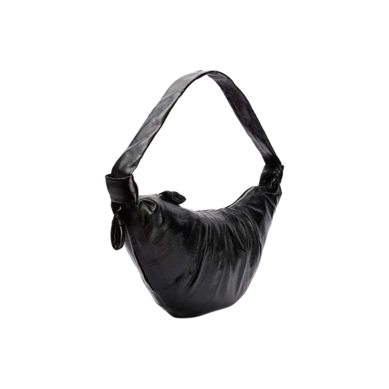 Lemaire Croissant Series Coated Cotton Croissant Bag Crossbody Bag Shoulder Bag Large Size Unisex Black-1