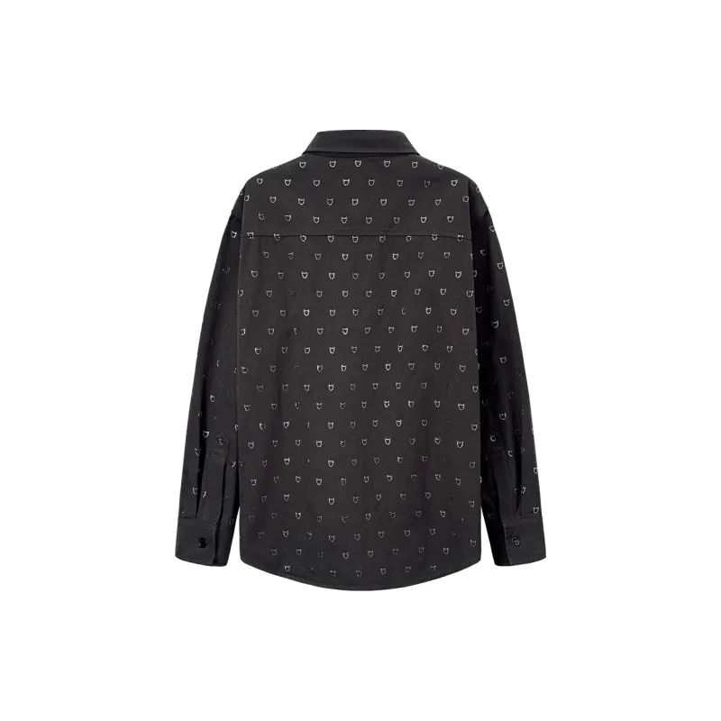 LINCchic Shirt Women's Denim Gray Embossed Diamonds-1