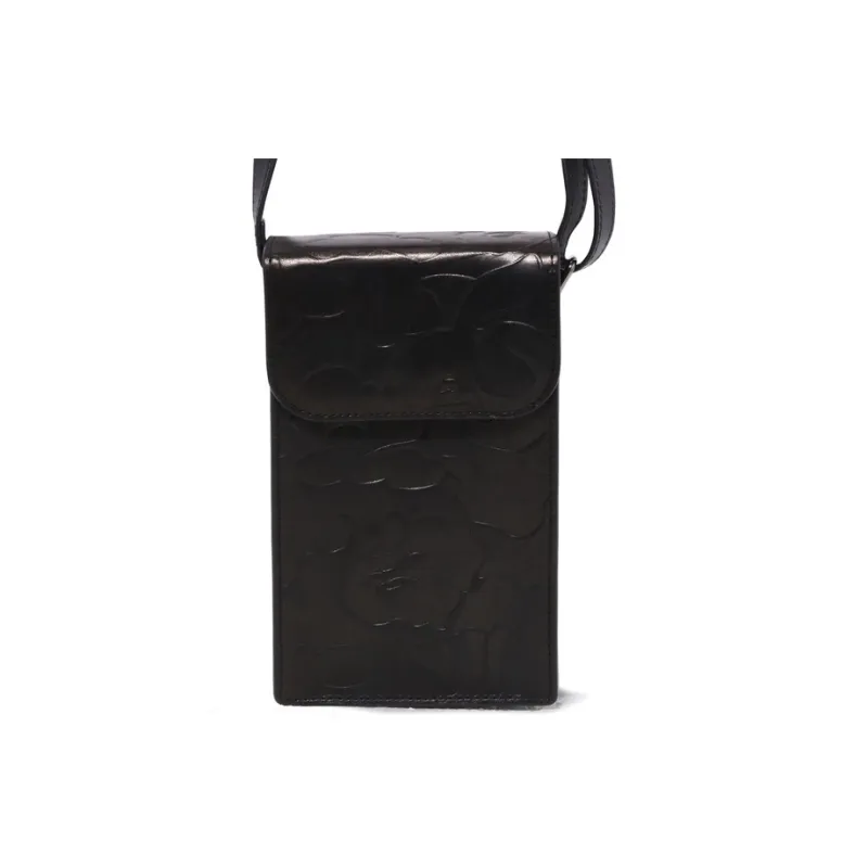 A BATHING APE Cow Leather Cell Phone Pouch Regular Unisex Black-2