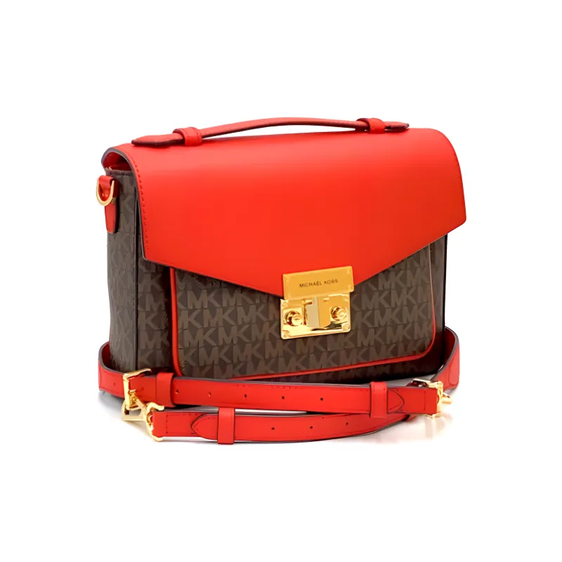 MICHAEL KORS Rose Leather Messenger Bag Handbag Shoulder Bag Crossbody Bag Women's Red Brown Multicolor-1